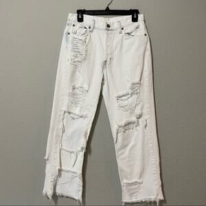 Carmar White Super Distressed Straight Leg Raw Hem Jeans 26